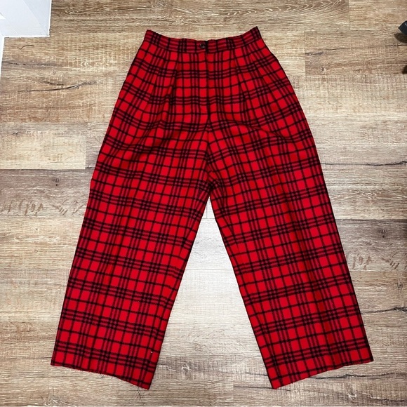 VINTAGE Anne Klein II Wool & Cashmere High Waist Red Plaid Wide Leg Trousers 10 - Picture 16 of 16